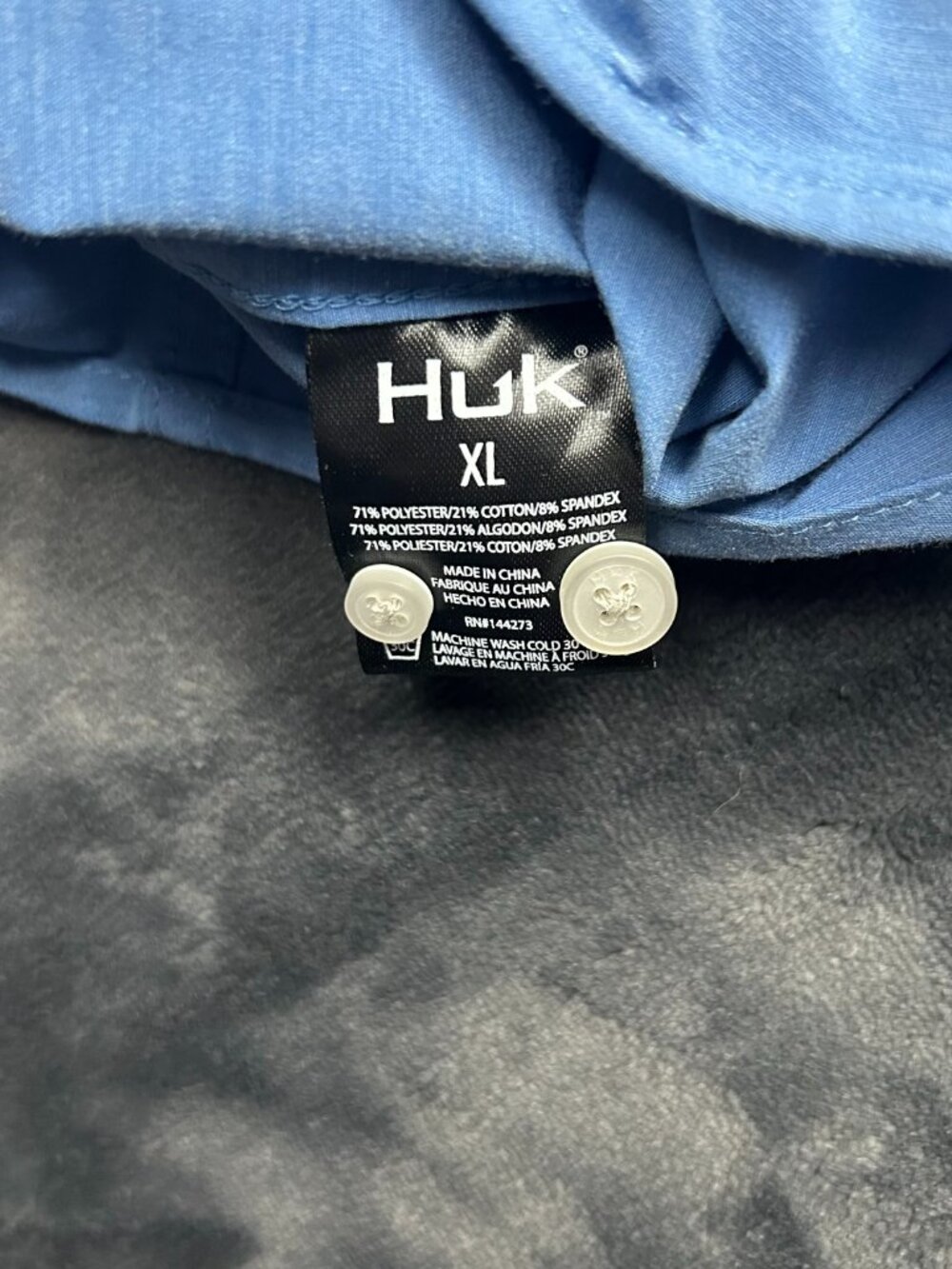 Huk Fishing Short Sleeve Button Shirt Xl Blue Polyester Cotton Spandex Stretch - Picture 4 of 7